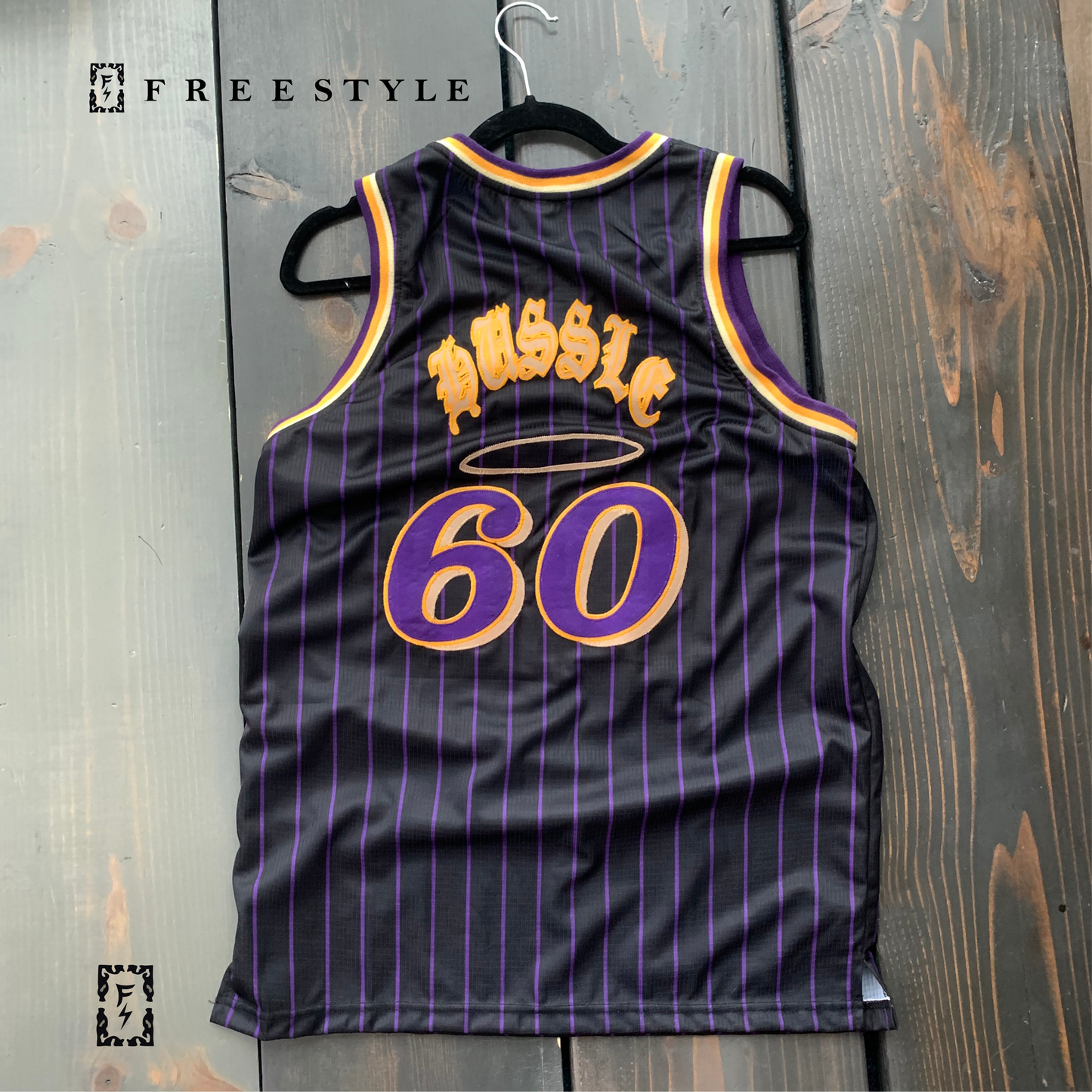 LOS ANGELS Black Purple Pinstripes HUSSLE #60