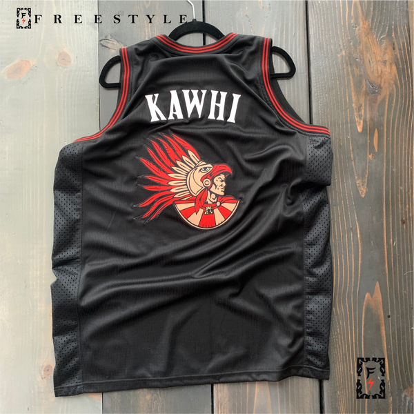 State Basketball Jersey in Red w Black Pinstripes #15 KAWHI – Free Style  Cut & Stitch