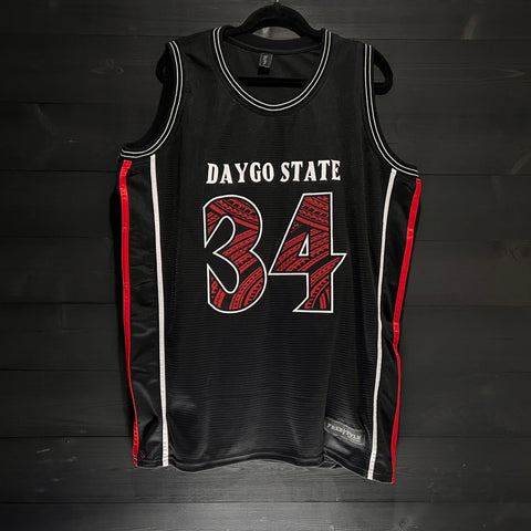 19-0061a MORRISON #34 Daygo State FB Black Red Tribal -Available Stock