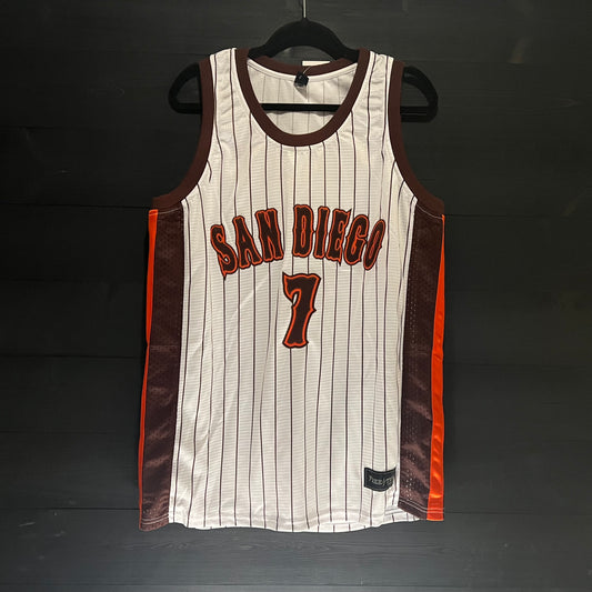 A-052m H.S. KIM #7 San Diego White Brown 88 Pinstripes Remix - MADE TO ORDER
