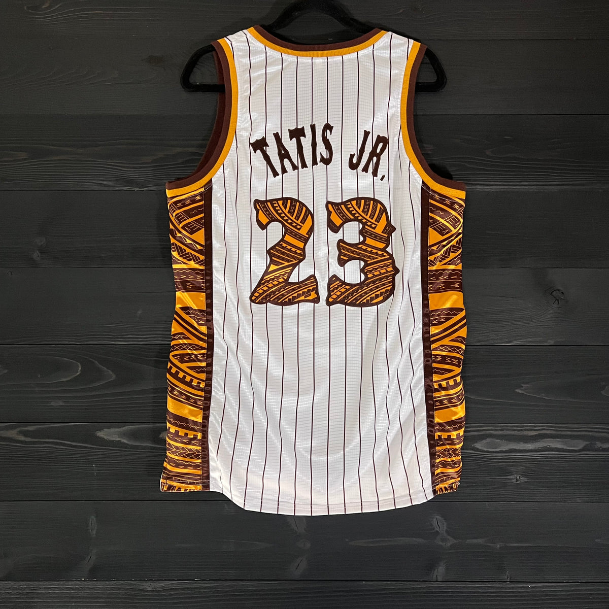 Youth #23 - White Tribal Brown Pinstripes | AY-001a
