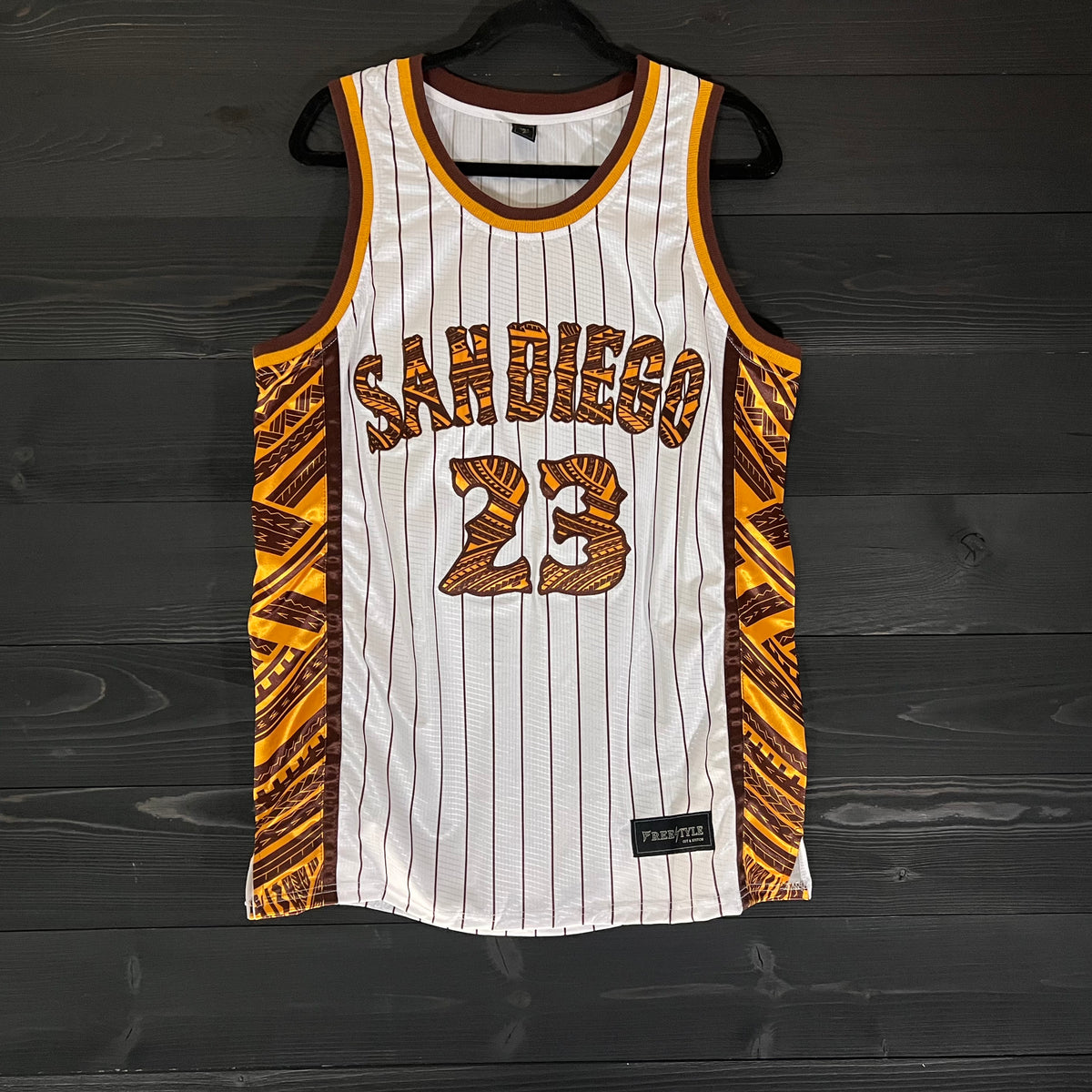 Youth #23 - White Tribal Brown Pinstripes | AY-001a