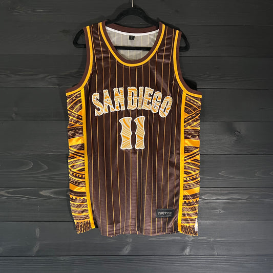 A-011a #11 Script Brown White Yellow Pinstripes Tribal - ALL SIZES