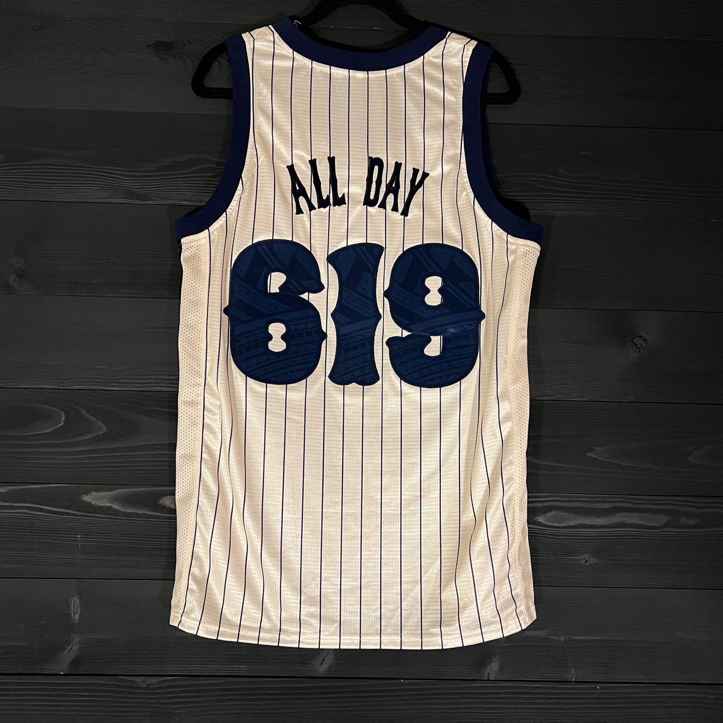 A-050a #619 ALL DAY Creme Navy Pinstripes - ALL SIZES
