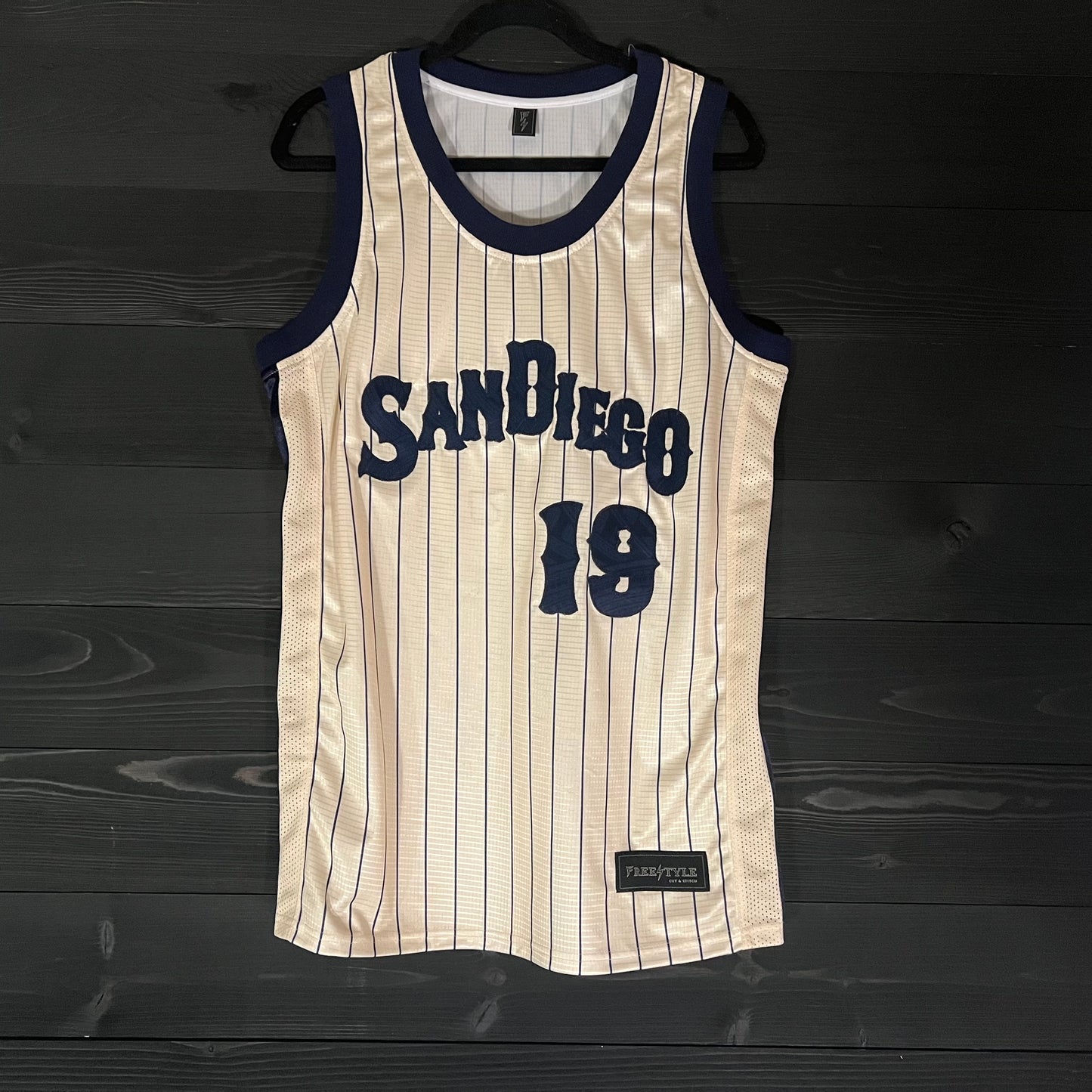 A-050a #19 SD FAITHFUL Creme Navy Pinstripes - ALL SIZES