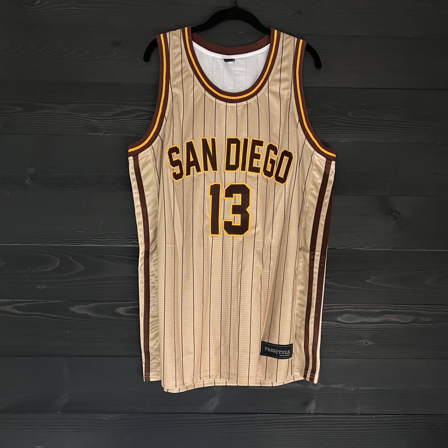 A-105m #13 Sand Brown Yellow w Pinstripes Basketball Jersey - MADE TO ORDER