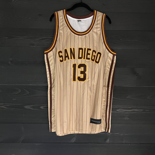 A-105m #13 Sand Brown Yellow w Pinstripes Basketball Jersey - MADE TO ORDER