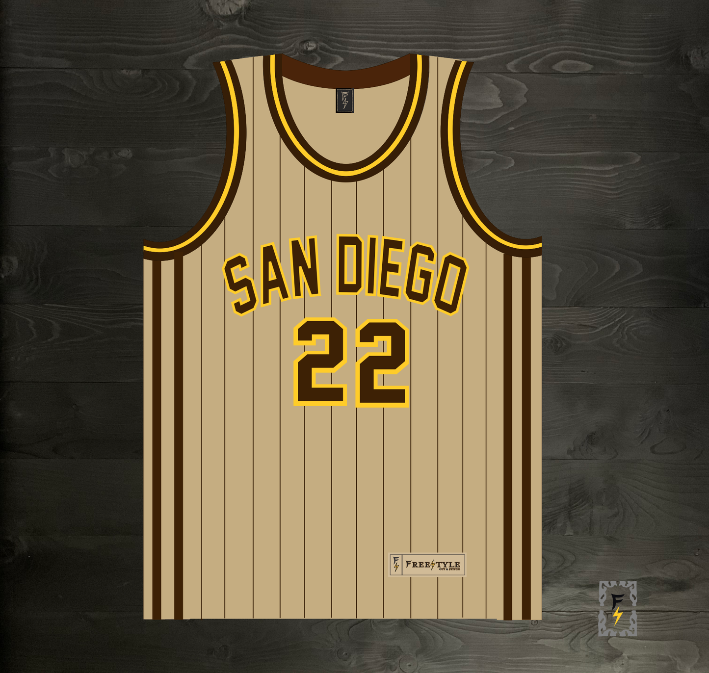 A-105m #22 Sand Brown Yellow w Pinstripes Basketball Jersey - MADE TO ORDER