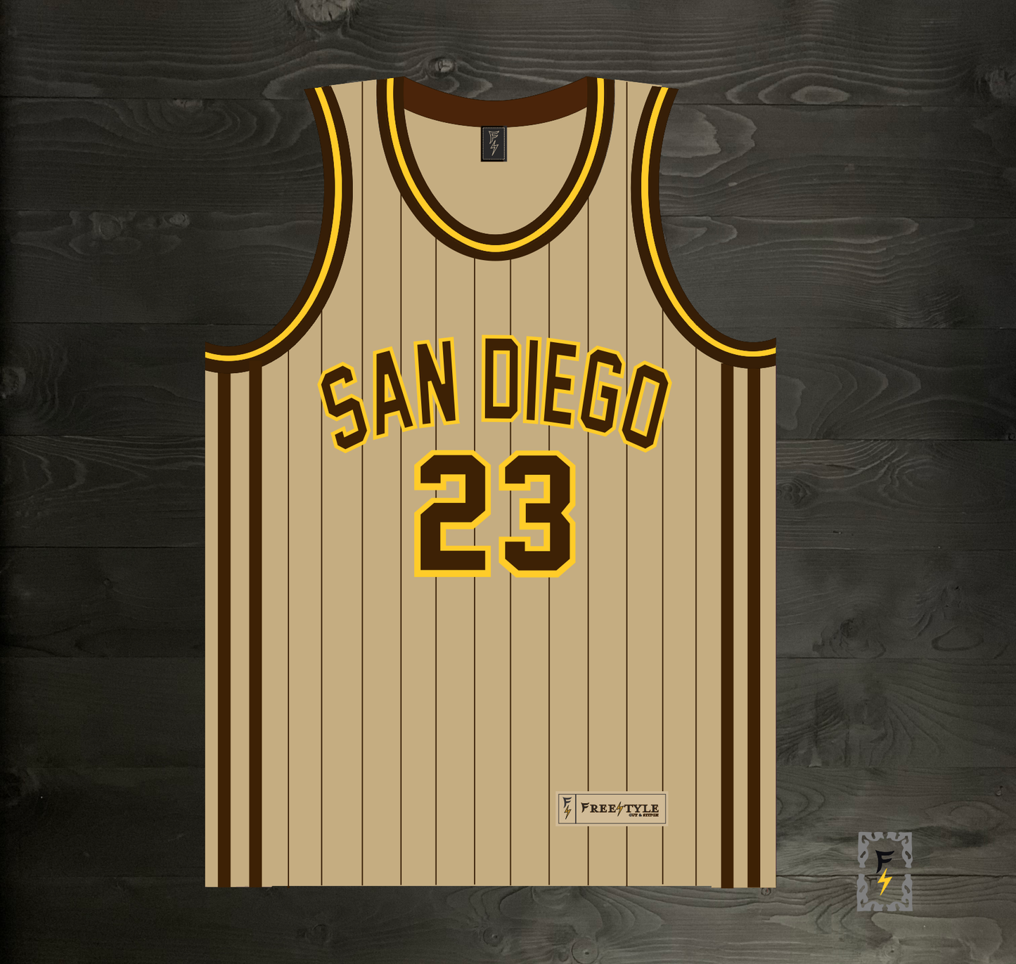 A-105m #23 Sand Brown Yellow w Pinstripes Basketball Jersey - MADE TO ORDER