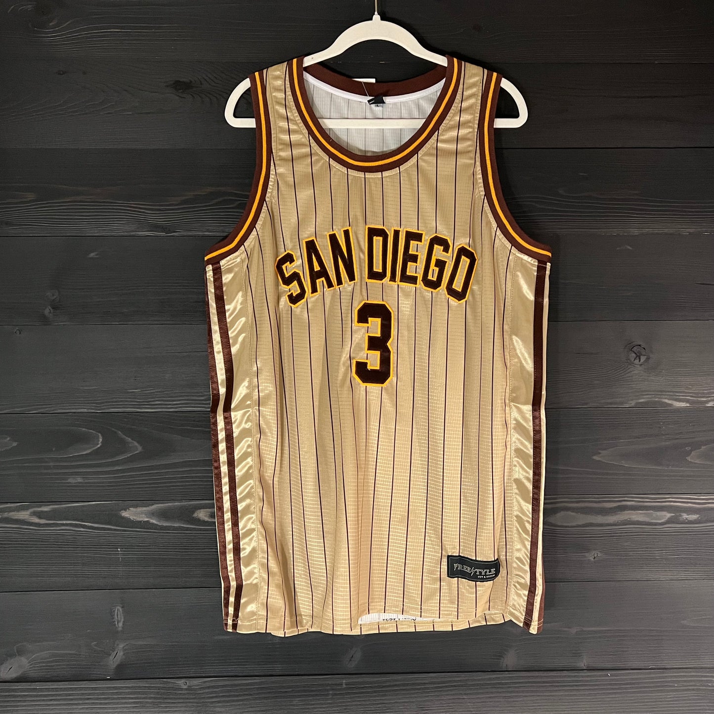 A-105m #3 Sand Brown Yellow w Pinstripes Basketball Jersey - MADE TO ORDER