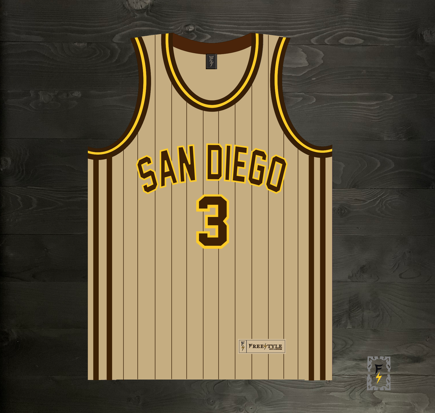 A-105m #3 Sand Brown Yellow w Pinstripes Basketball Jersey - MADE TO ORDER