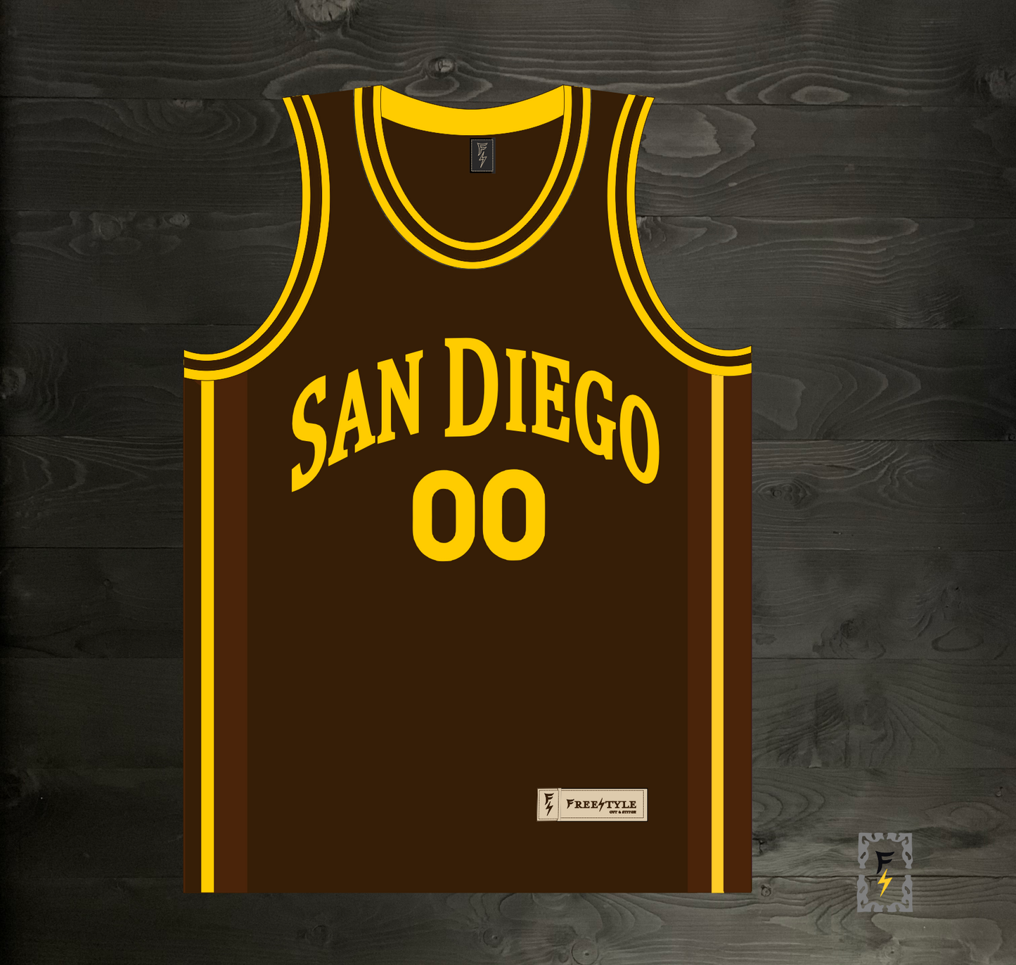 A-110m CUSTOM Name and # SD Brown Yellow Basketball Jersey - MADE TO ORDER