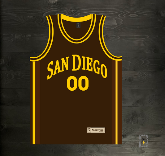 A-110m CUSTOM Name and # SD Brown Yellow Basketball Jersey - MADE TO ORDER