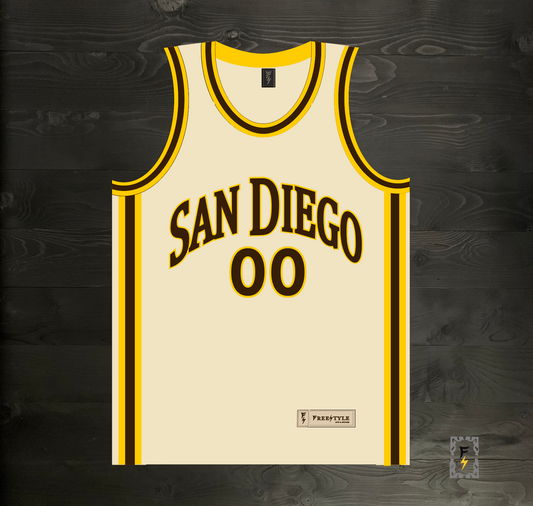 A-112m CUSTOM Name and # Creme Yellow Brown Basketball Jersey - MADE TO ORDER