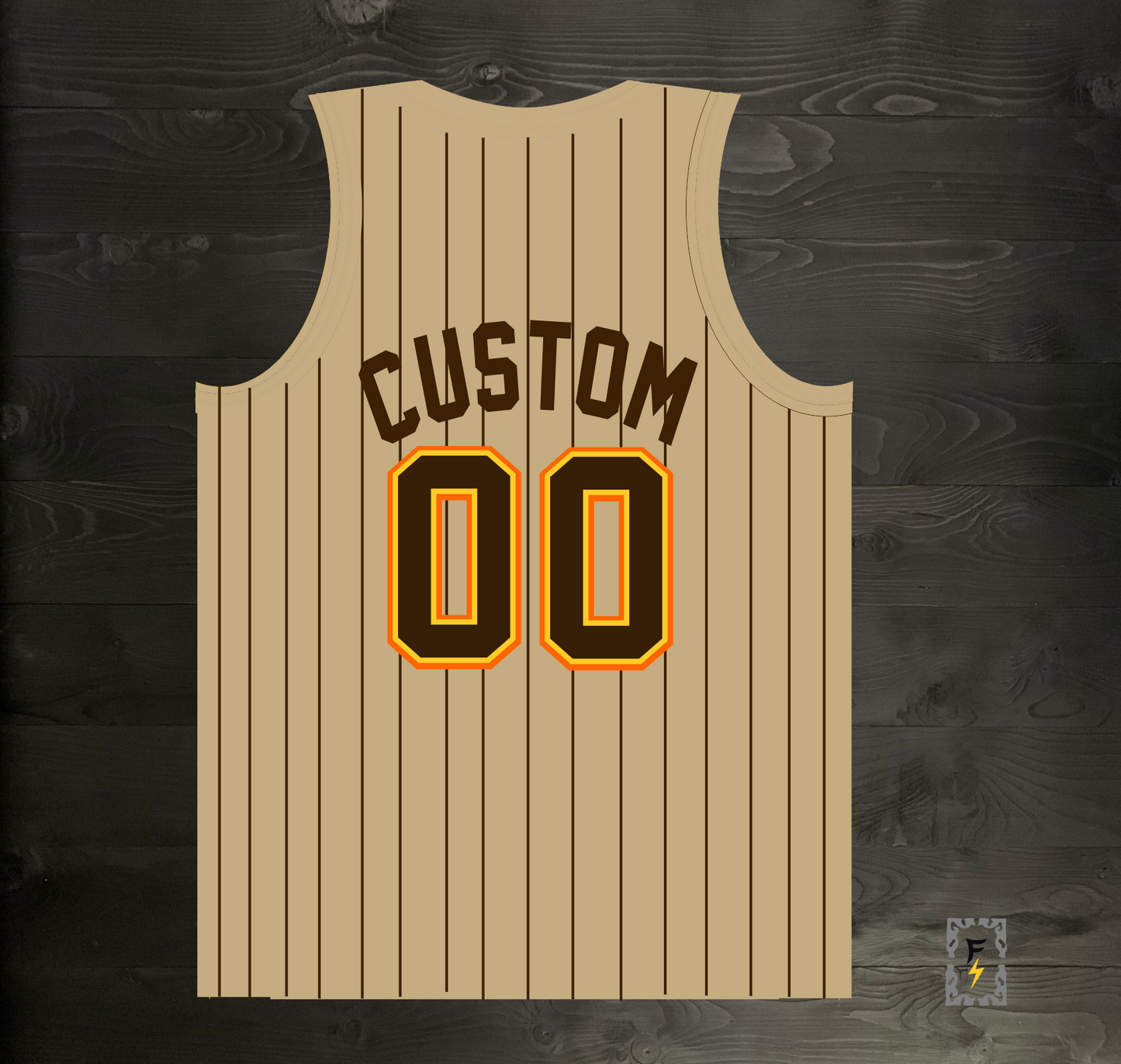 A-113m CUSTOM Name and # Sand Brown Yellow Orange w Pinstripes Basketball Jersey - MADE TO ORDER