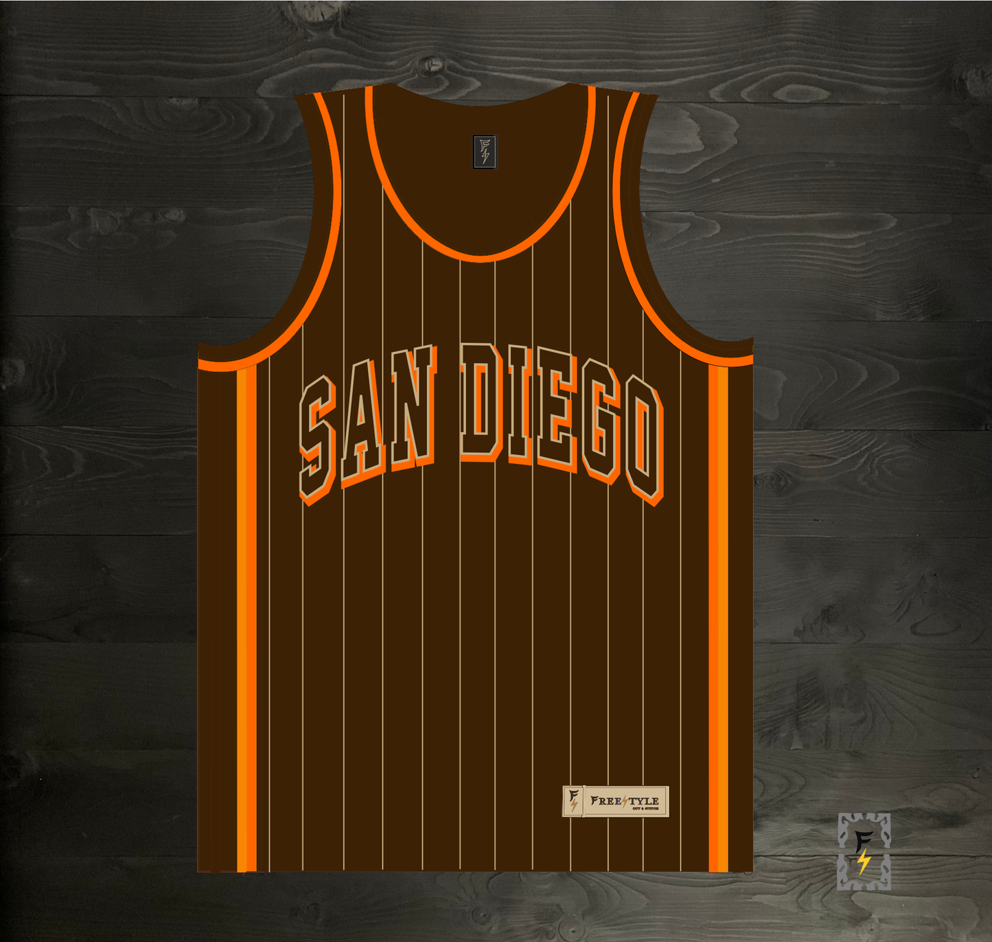 A-114m SD Brown Orange w Pinstripes Basketball Tank Top - MADE TO ORDER