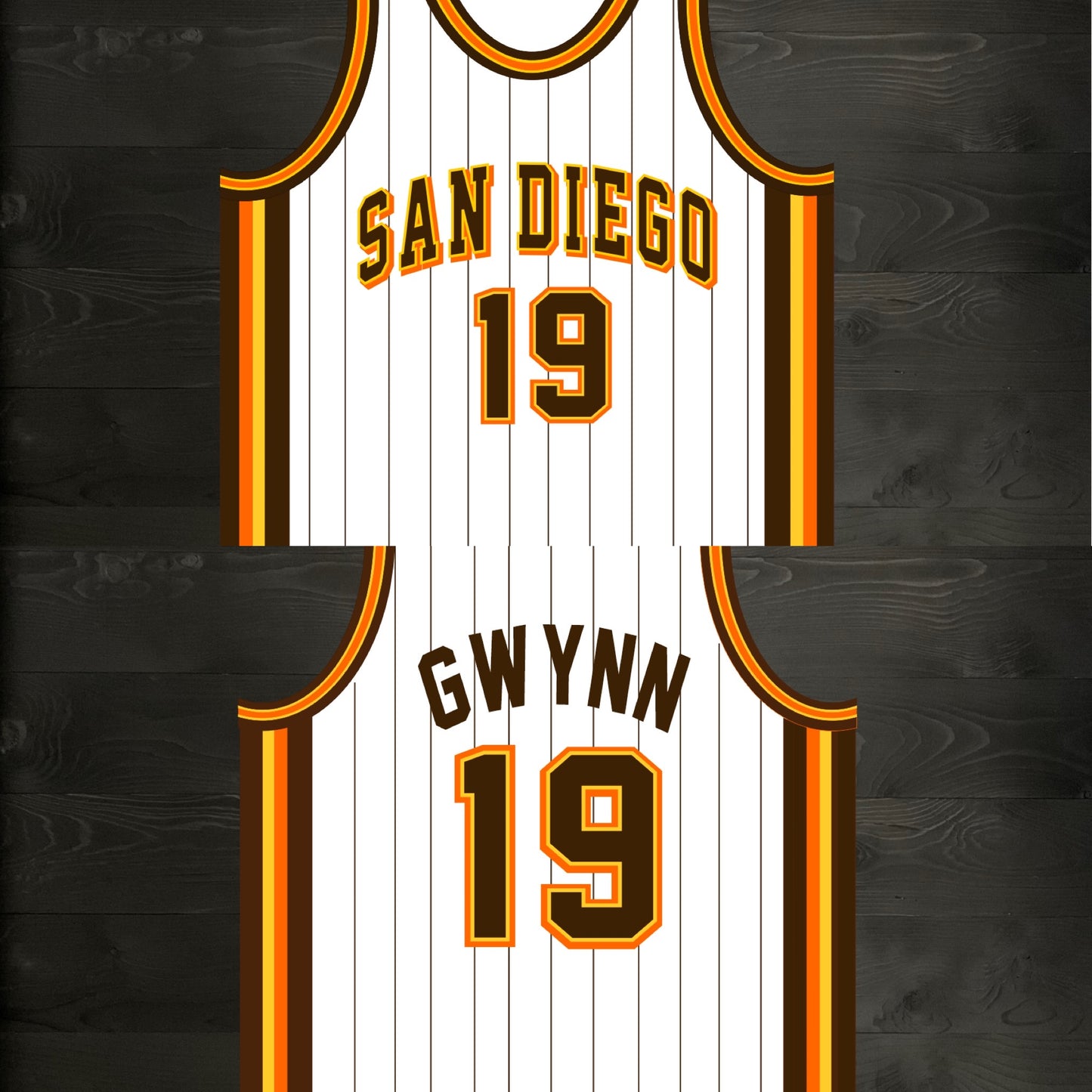 A-114m #19 White Brown Yellow Orange w Pinstripes Basketball Jersey - MADE TO ORDER