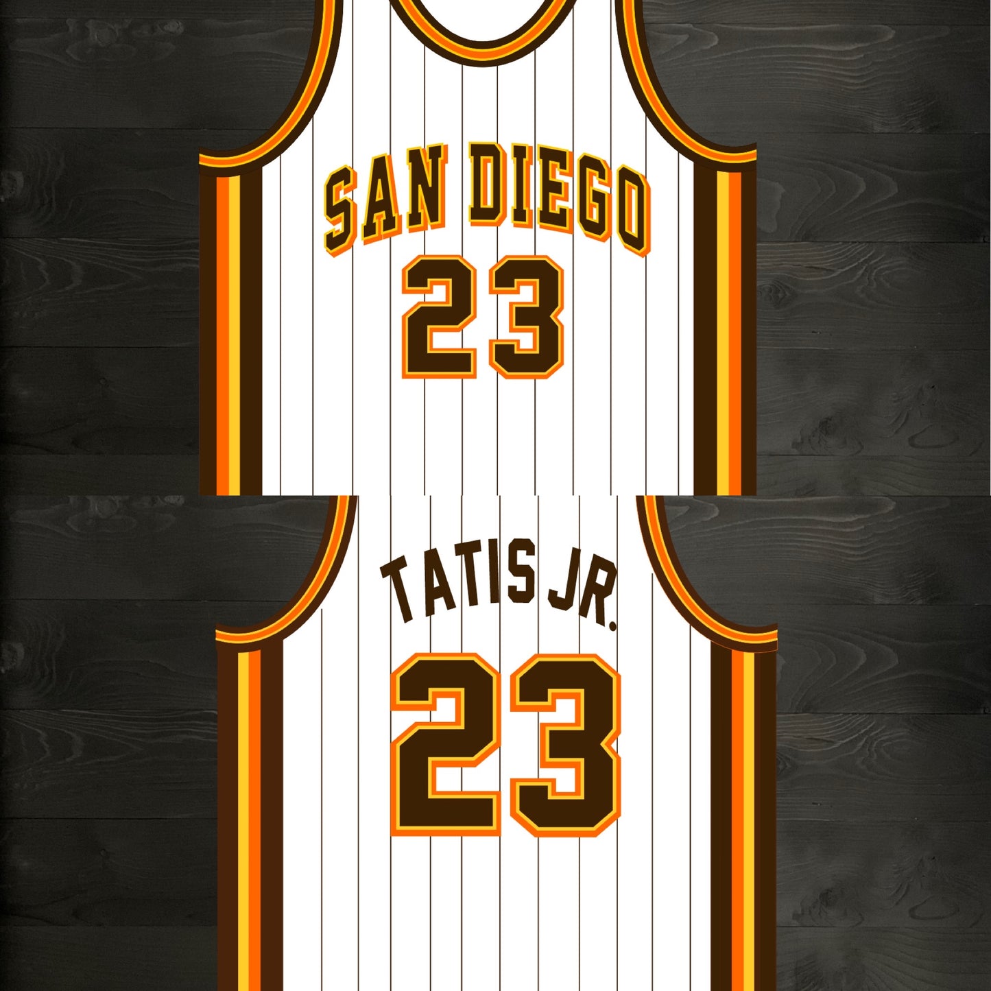 A-114m #23 White Brown Yellow Orange w Pinstripes Basketball Jersey - MADE TO ORDER