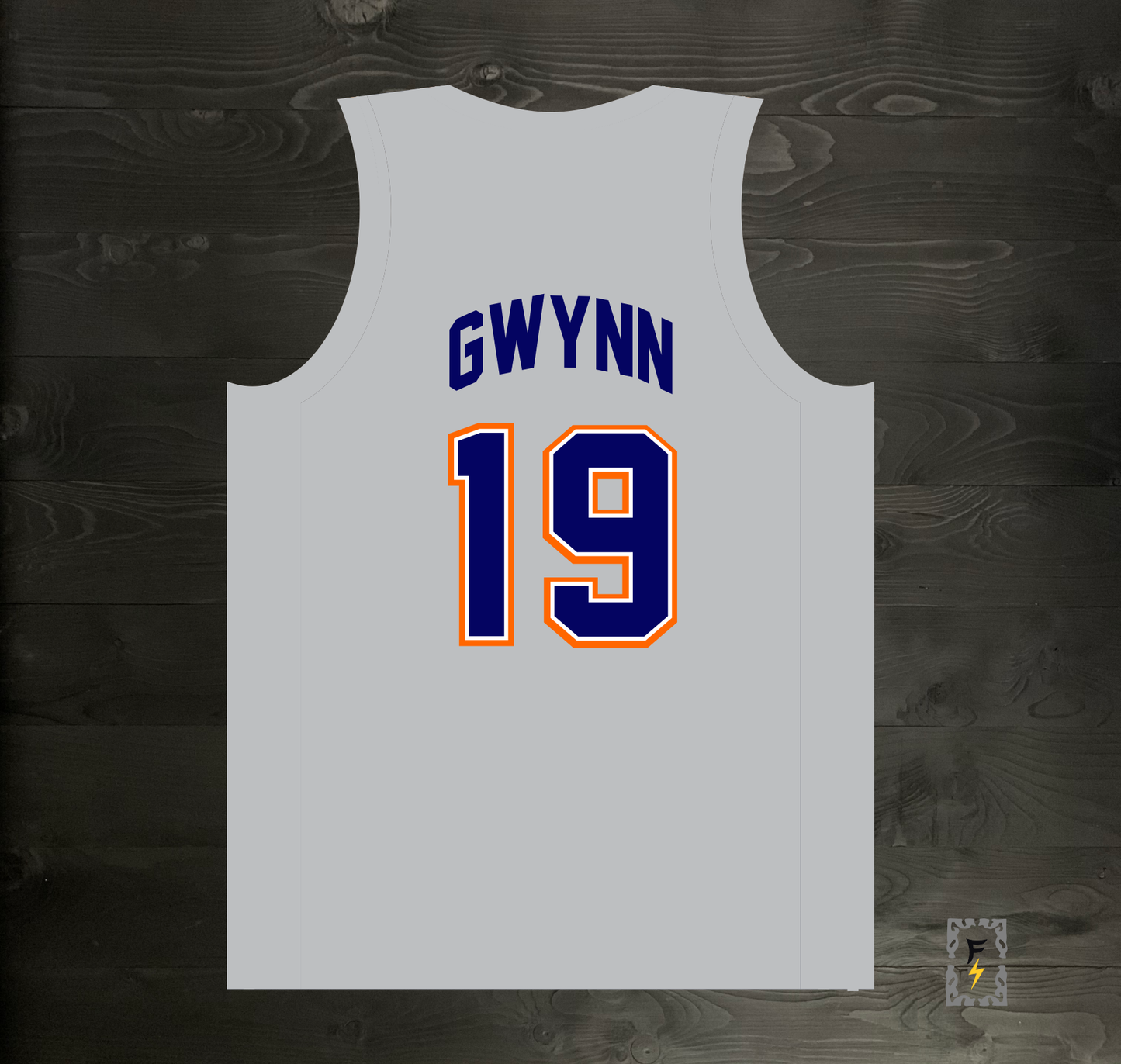 A-117m #19 Gray Navy Orange White Basketball Jersey - MADE TO ORDER