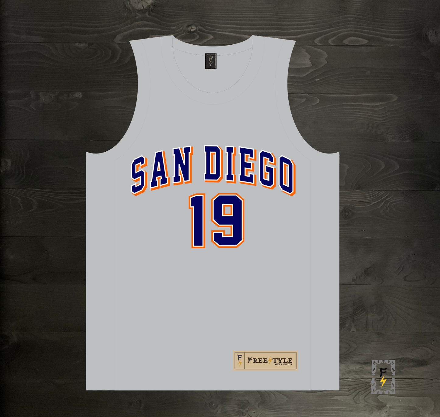 A-117m #19 Gray Navy Orange White Basketball Jersey - MADE TO ORDER