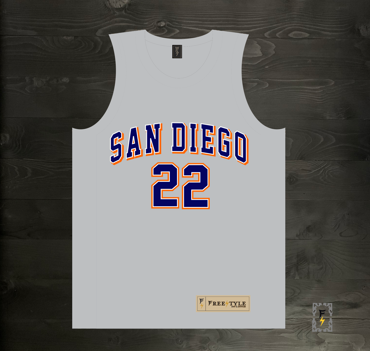 A-117m #22 Gray Navy Orange White Basketball Jersey - MADE TO ORDER