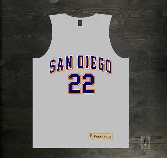 A-117m #22 Gray Navy Orange White Basketball Jersey - MADE TO ORDER