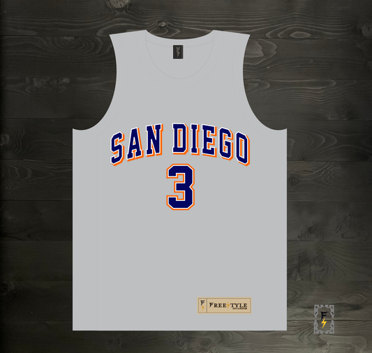 A-117m #3 Gray Navy Orange White Basketball Jersey - MADE TO ORDER