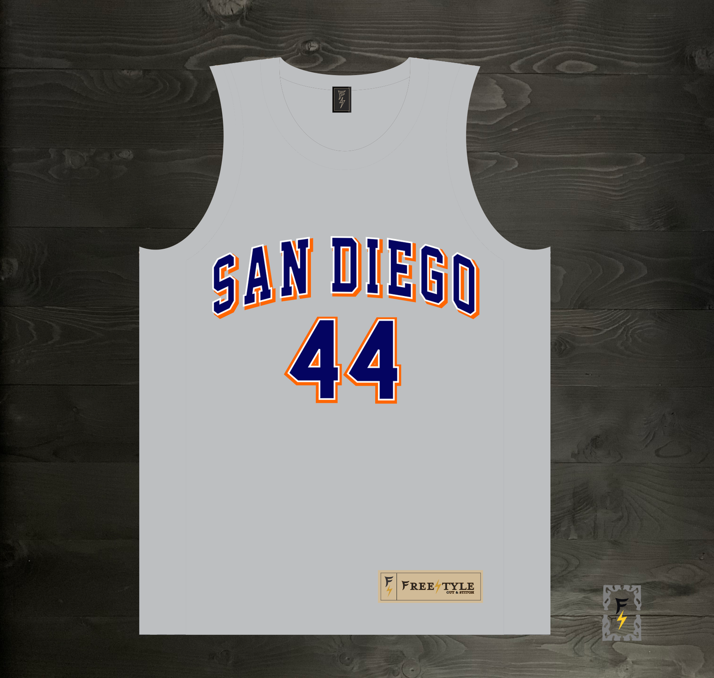 A-117m #44 Gray Navy Orange White Basketball Jersey - MADE TO ORDER