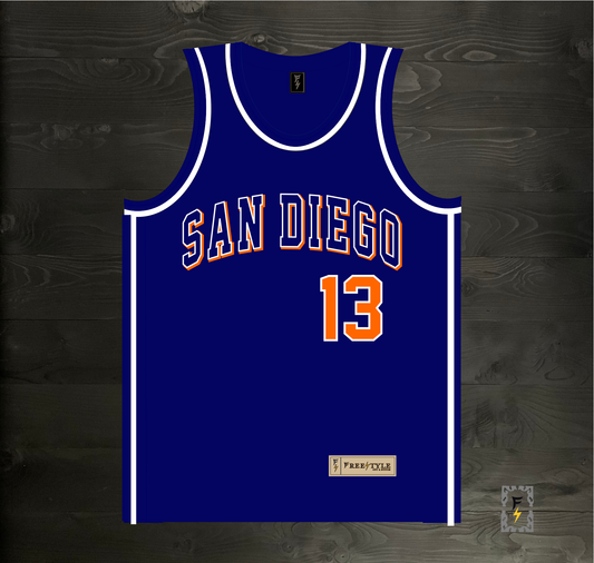 A-118m #13 Navy Orange White Basketball Jersey - MADE TO ORDER