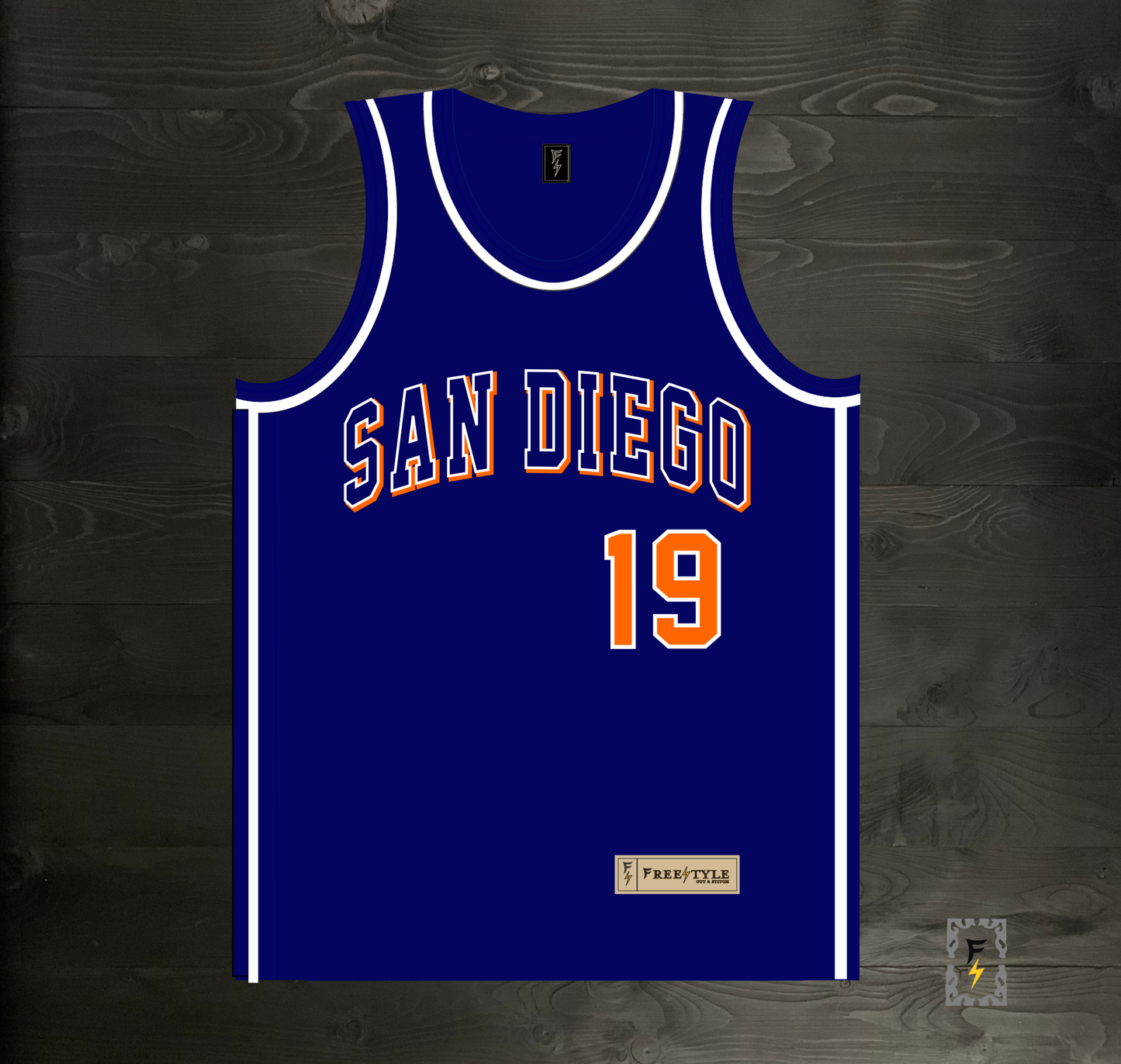 A-118m #19 Navy Orange White Basketball Jersey - MADE TO ORDER