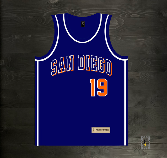 A-118m #19 Navy Orange White Basketball Jersey - MADE TO ORDER