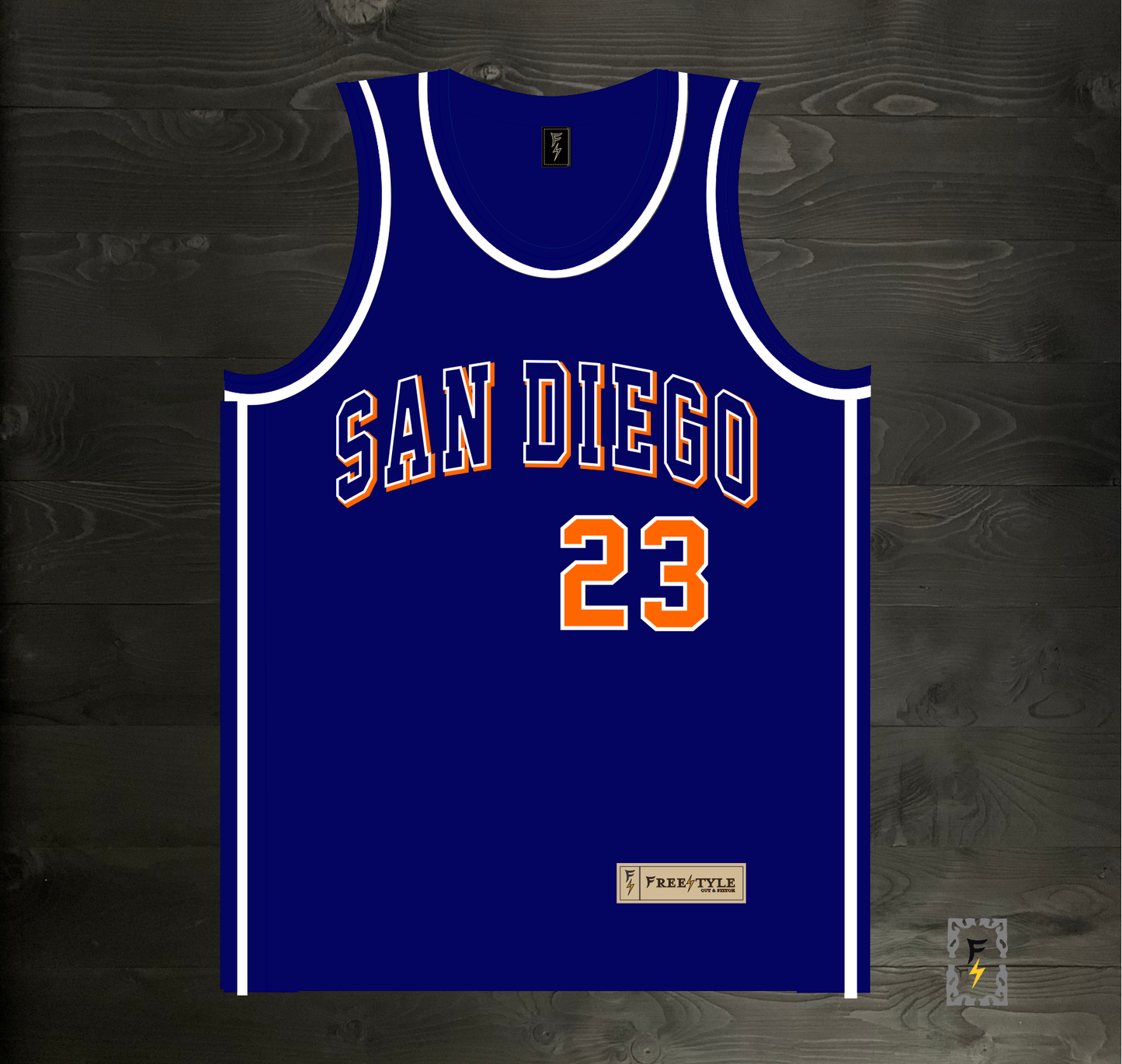 A-118m #23 Navy Orange White Basketball Jersey - MADE TO ORDER