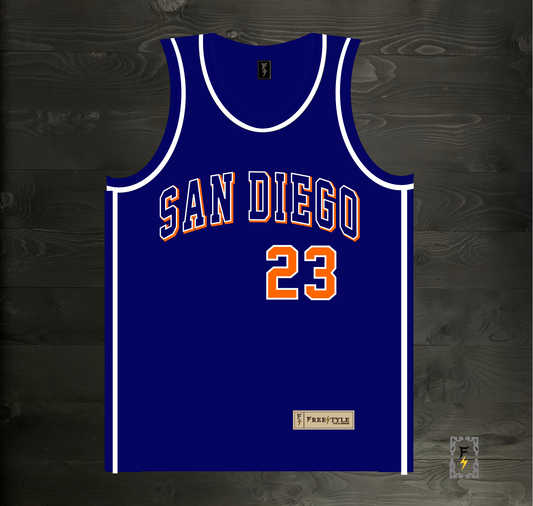 A-118m #23 Navy Orange White Basketball Jersey - MADE TO ORDER