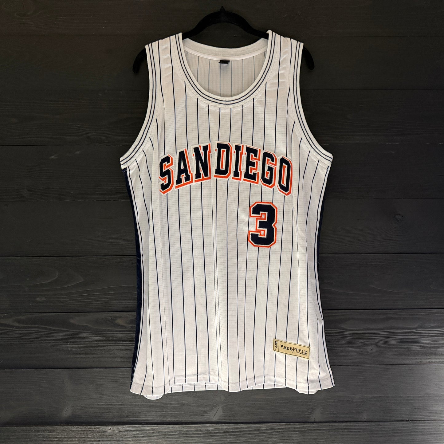 A-119a #3 White Orange Navy Pinstripes - ALL STOCK