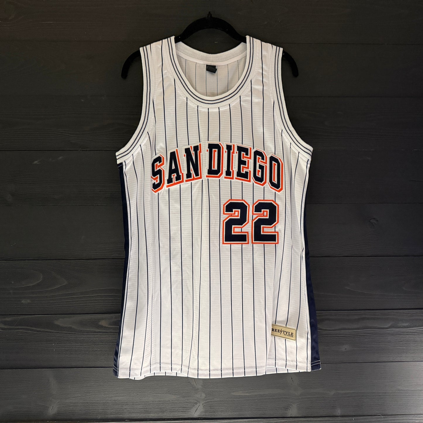 A-119a #22 White Orange Navy Pinstripes - ALL STOCK