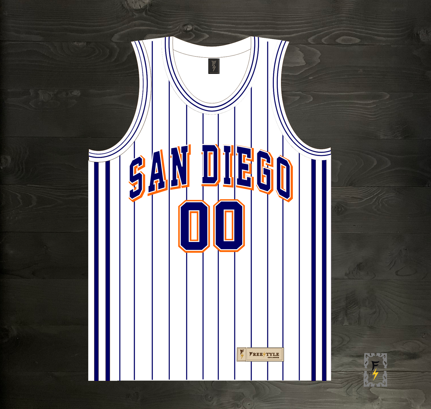 A-119m CUSTOM Name and # White Navy Orange w Pinstripes Basketball Jersey - MADE TO ORDER