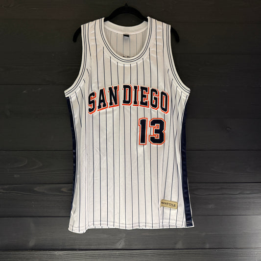 A-119a #13 White Orange Navy Pinstripes - ALL STOCK