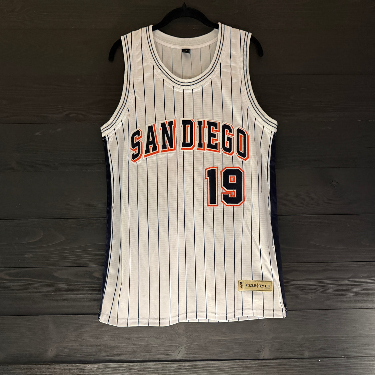 Women #19 - White Orange Navy Pinstripes | AW-119a