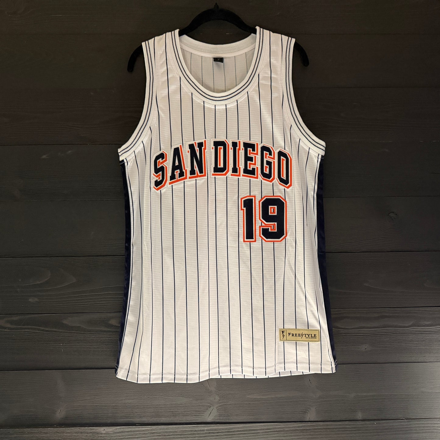 A-119a #19 White Orange Navy Pinstripes - ALL STOCK