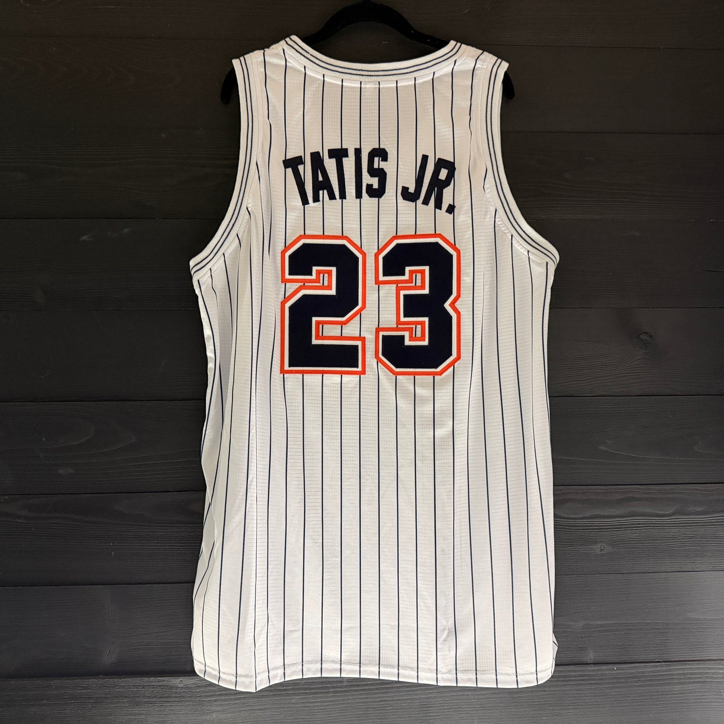 A-119a #23 White Orange Navy Pinstripes - ALL STOCK