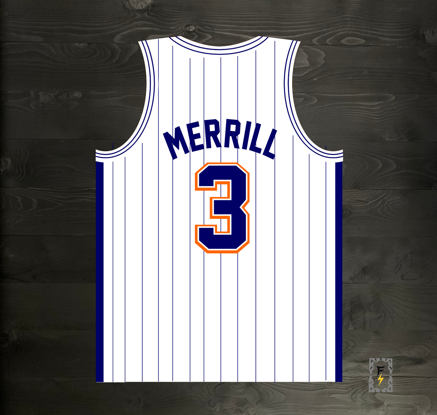 A-119m #3 Whtie Navy Orange w Pinstripes Basketball Jersey - MADE TO ORDER