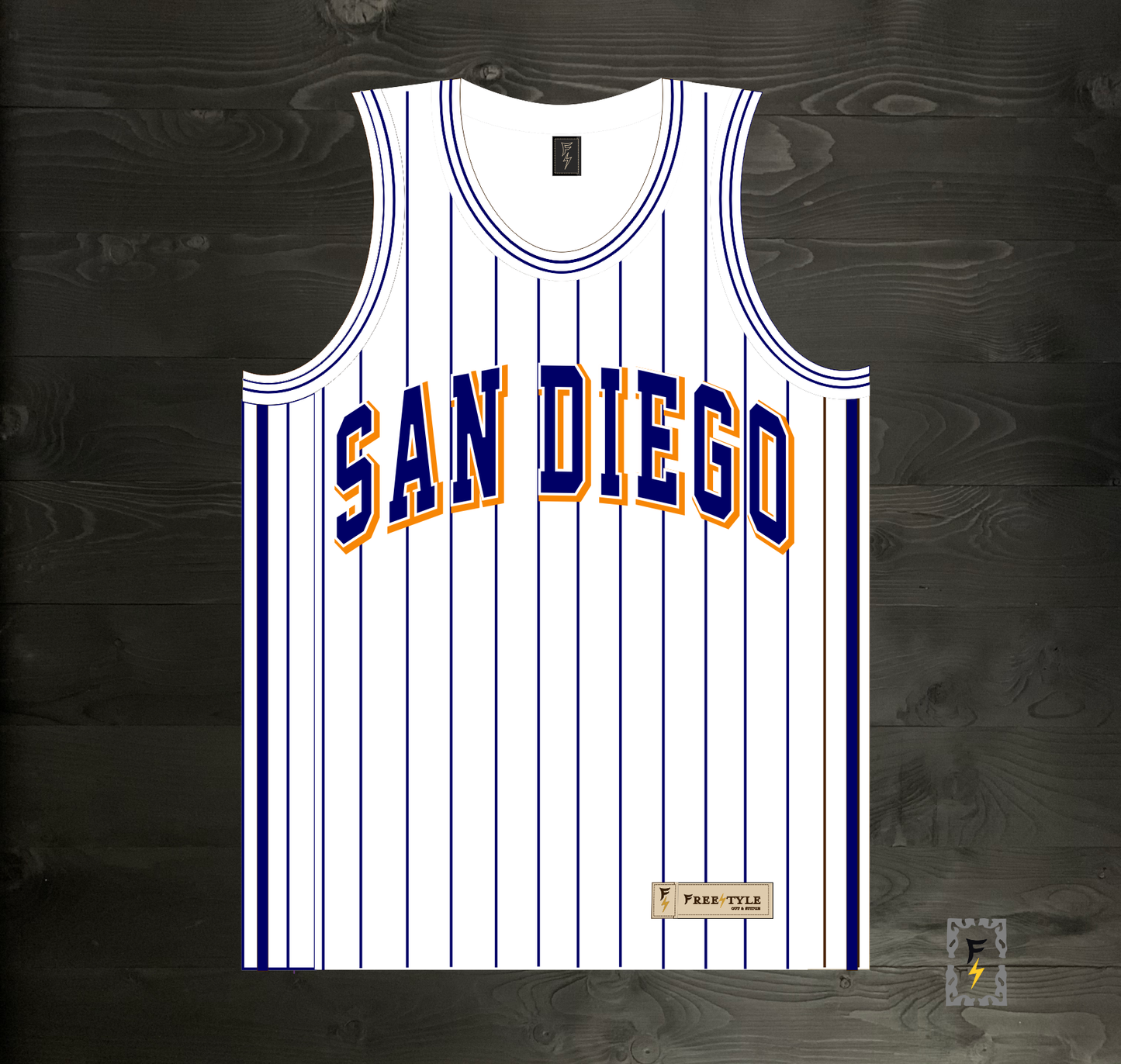 A-119m SD White Navy w Pinstripes Basketball Tank Top - MADE TO ORDER