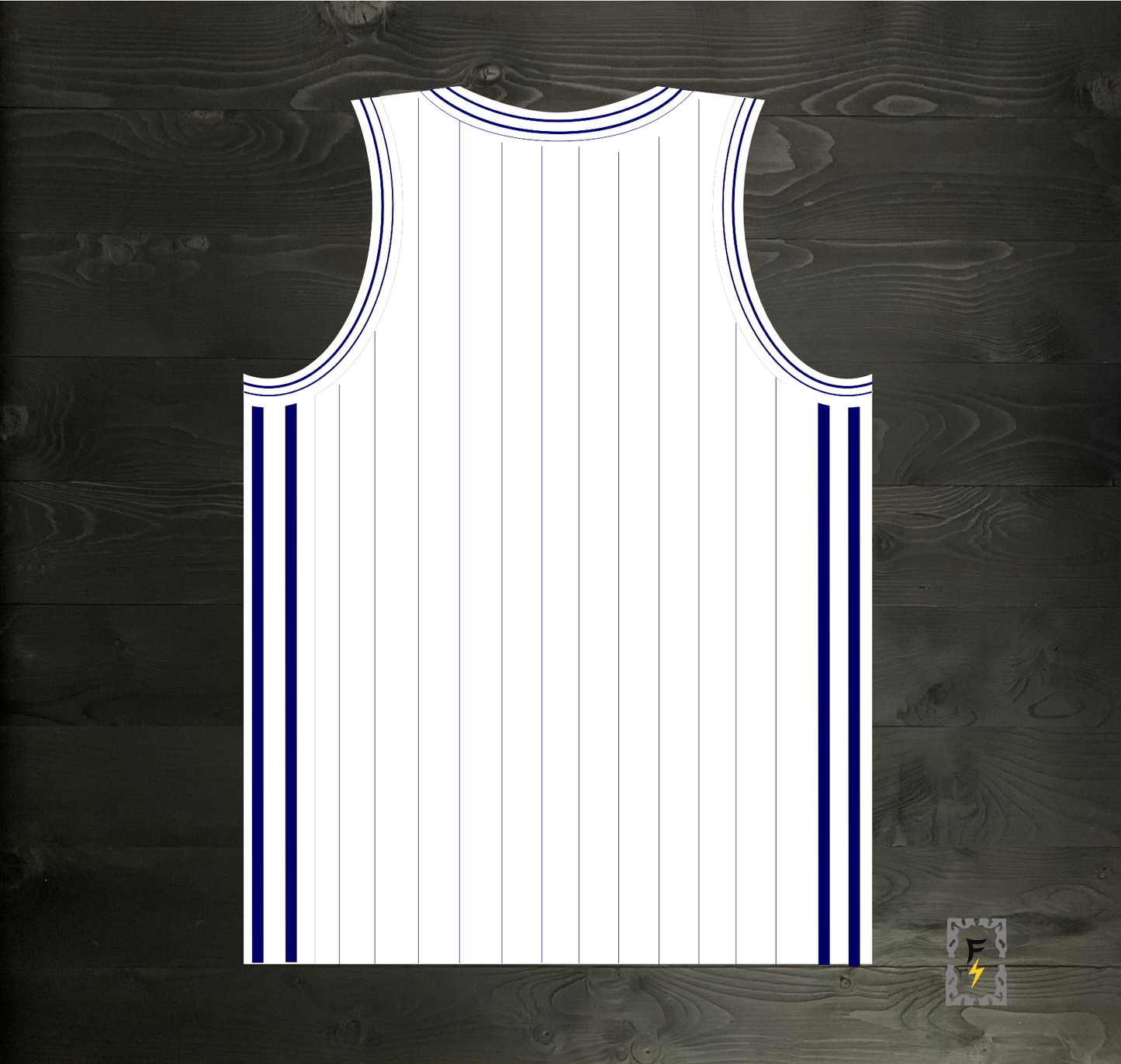 A-119m SD White Navy w Pinstripes Basketball Tank Top - MADE TO ORDER