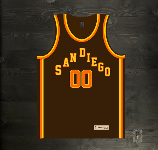 A-120m Custom Name and # Pyramid Brown Orange Yellow Basketball Jersey - MADE TO ORDER