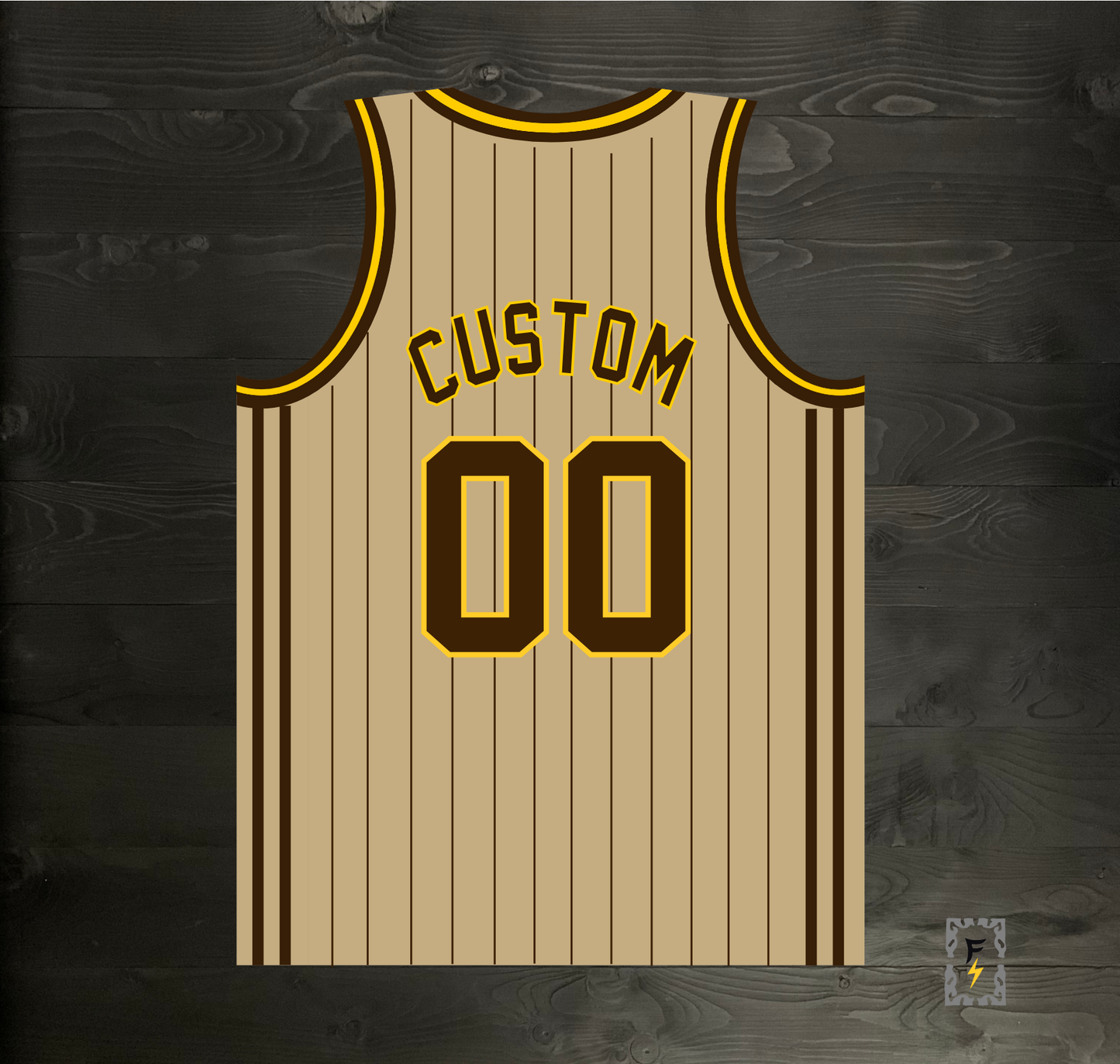 A-121m Custom Name and # Pyramid Sand Brown Pinstripes Basketball Jersey - MADE TO ORDER