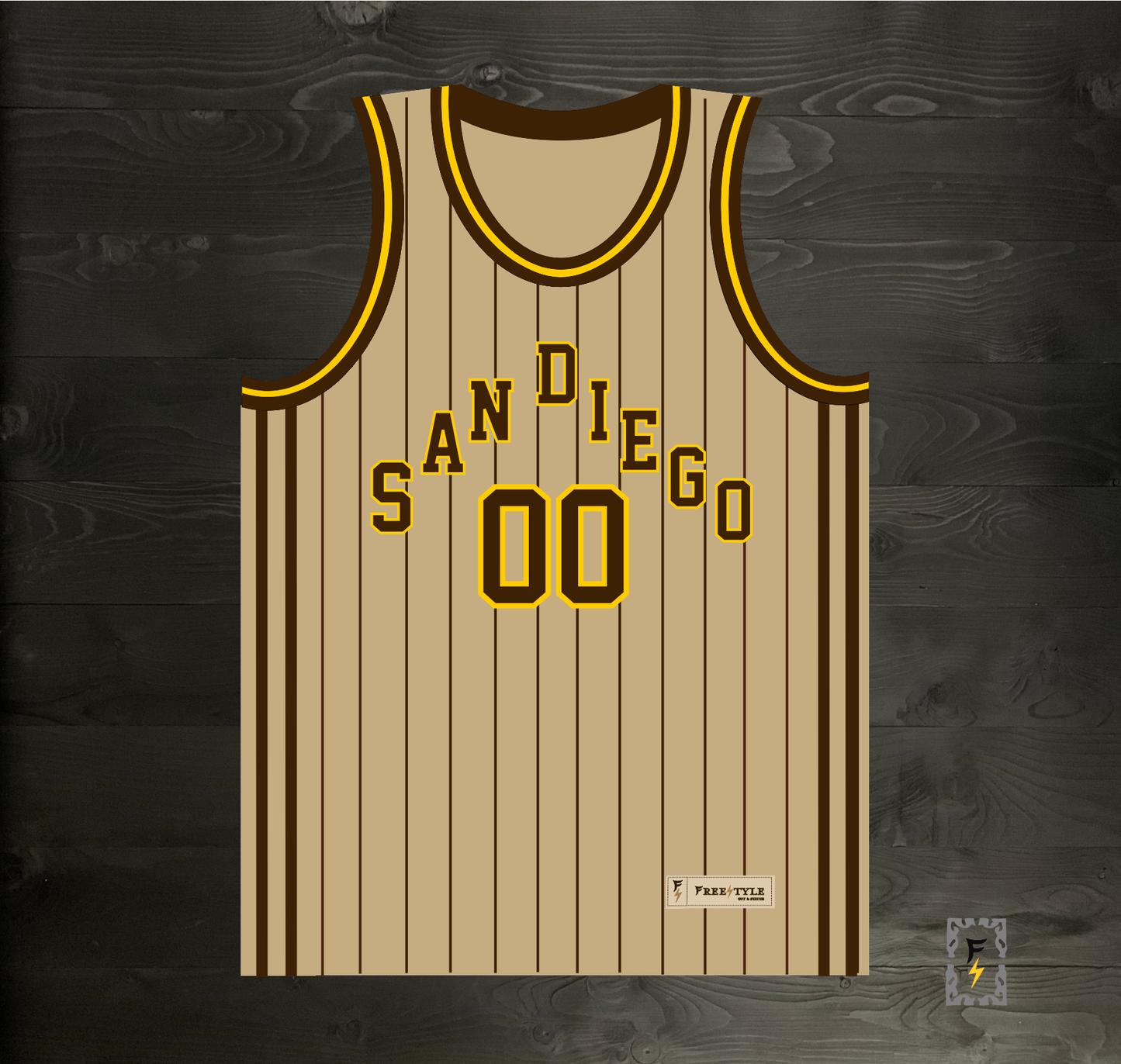 A-121m Custom Name and # Pyramid Sand Brown Pinstripes Basketball Jersey - MADE TO ORDER
