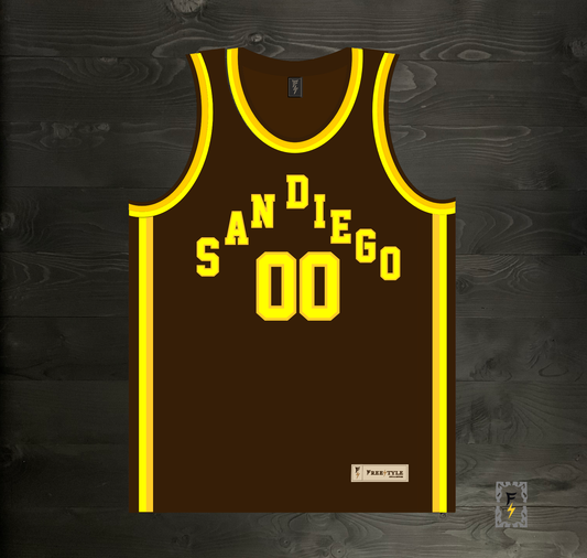 A-122m Custom Name and # Pyramid Brown Yellow Basketball Jersey - MADE TO ORDER