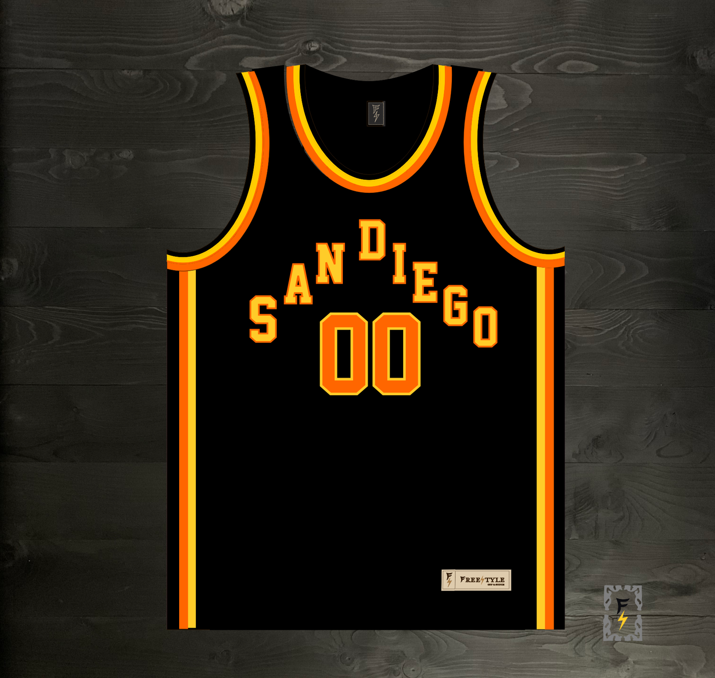 A-123m Custom Name and # Pyramid Black Orange Yellow Basketball Jersey - MADE TO ORDER