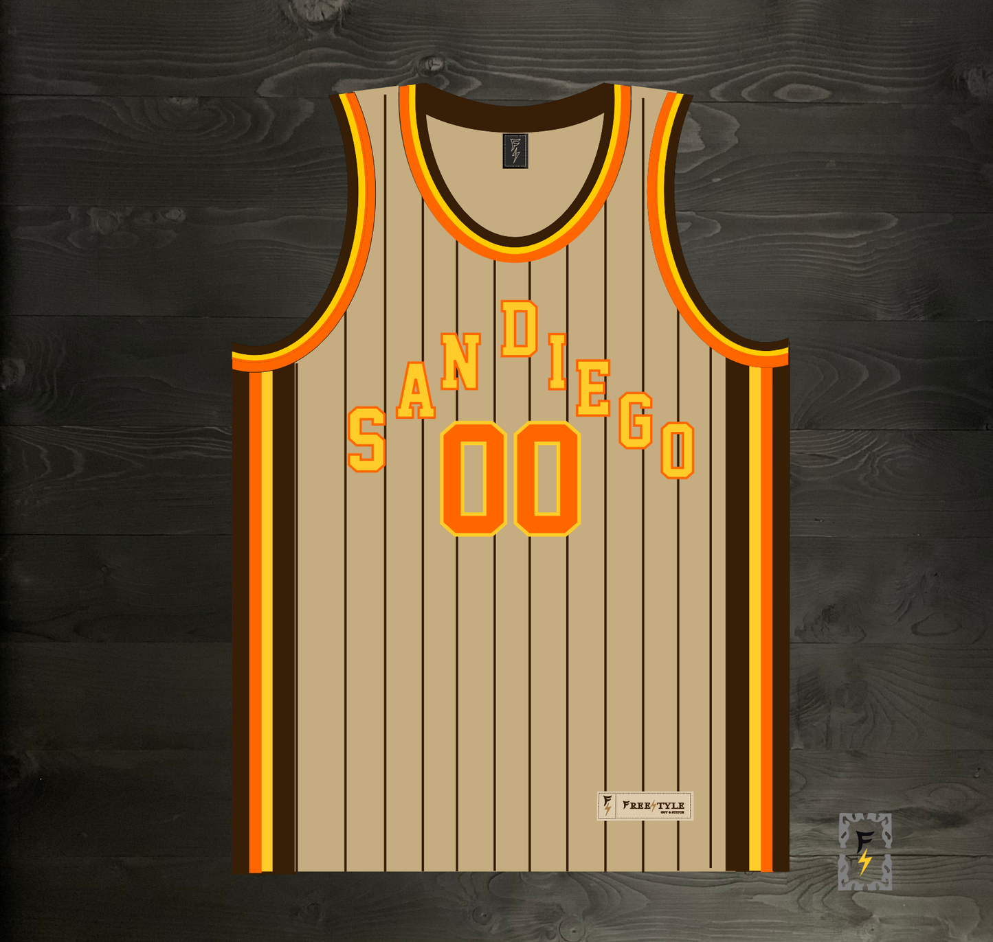 A-124m Custom Name and # Pyramid Sand Orange Yellow w Pinstripes Basketball Jersey - MADE TO ORDER