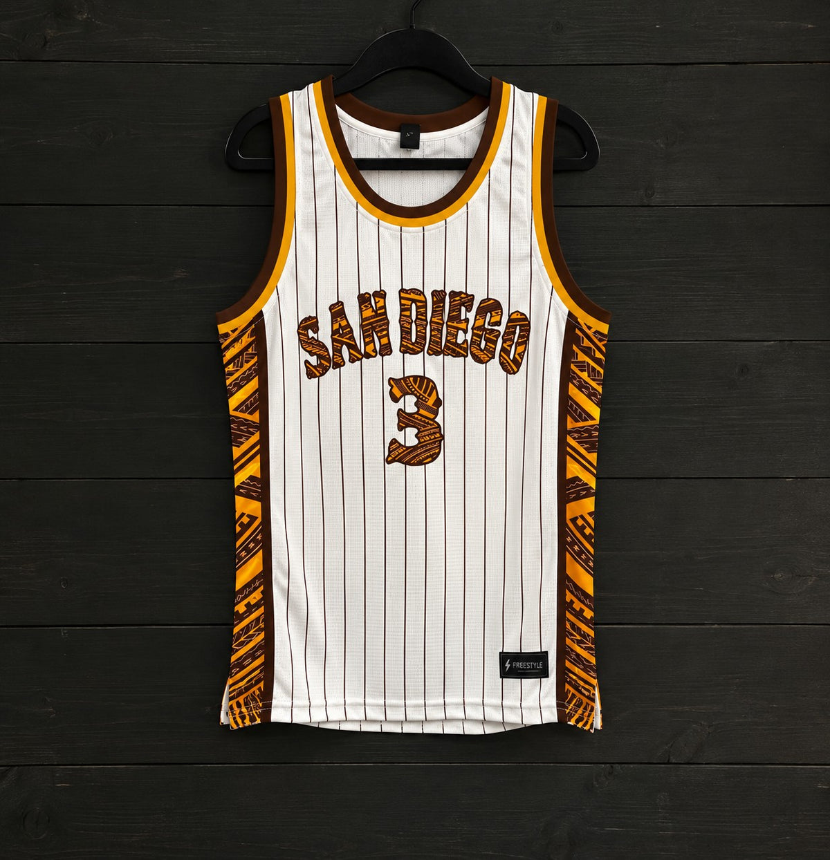 Youth #3 - White Tribal Brown Pinstripes | AY-001a